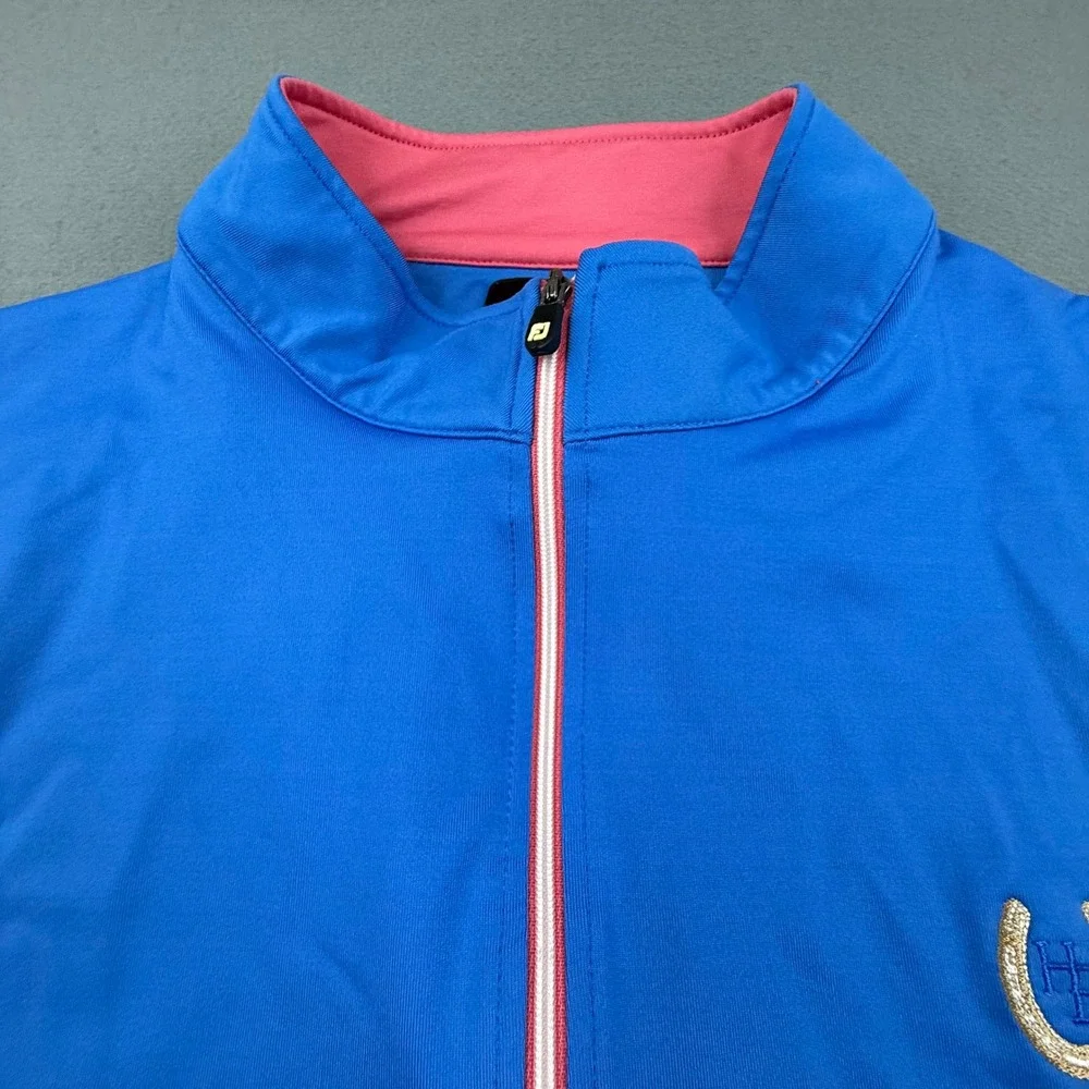 FootJoy Golf Vest Mens L Blue Quarter Zip Horseshoe Logo Performance Sleeveless
